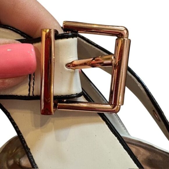 Ted Baker White & Gold Leather Wedge Sandals With Adjustable Straps - Picture 9 of 11
